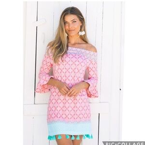 Cabana Life Coral Tide Colorluxe Smocked Off-Shoulder UPF 50+ Dress Size L